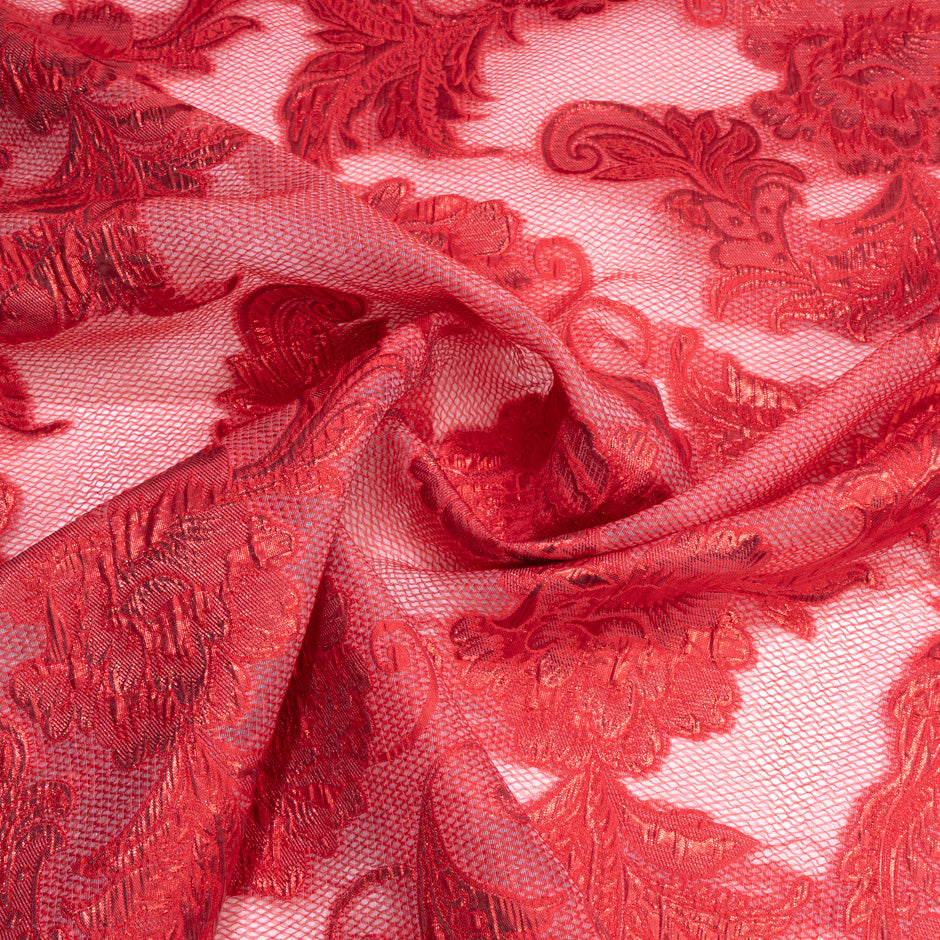 Red Metallic Floral Organza Cloqué