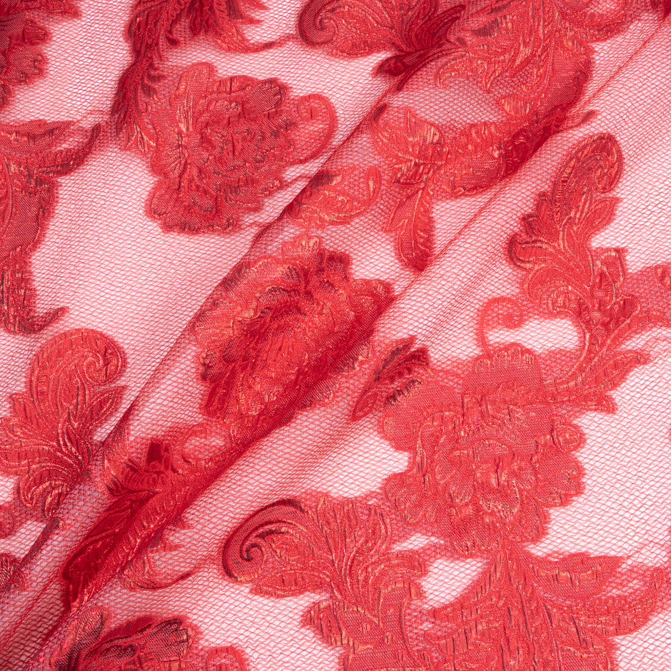 Red Metallic Floral Organza Cloqué