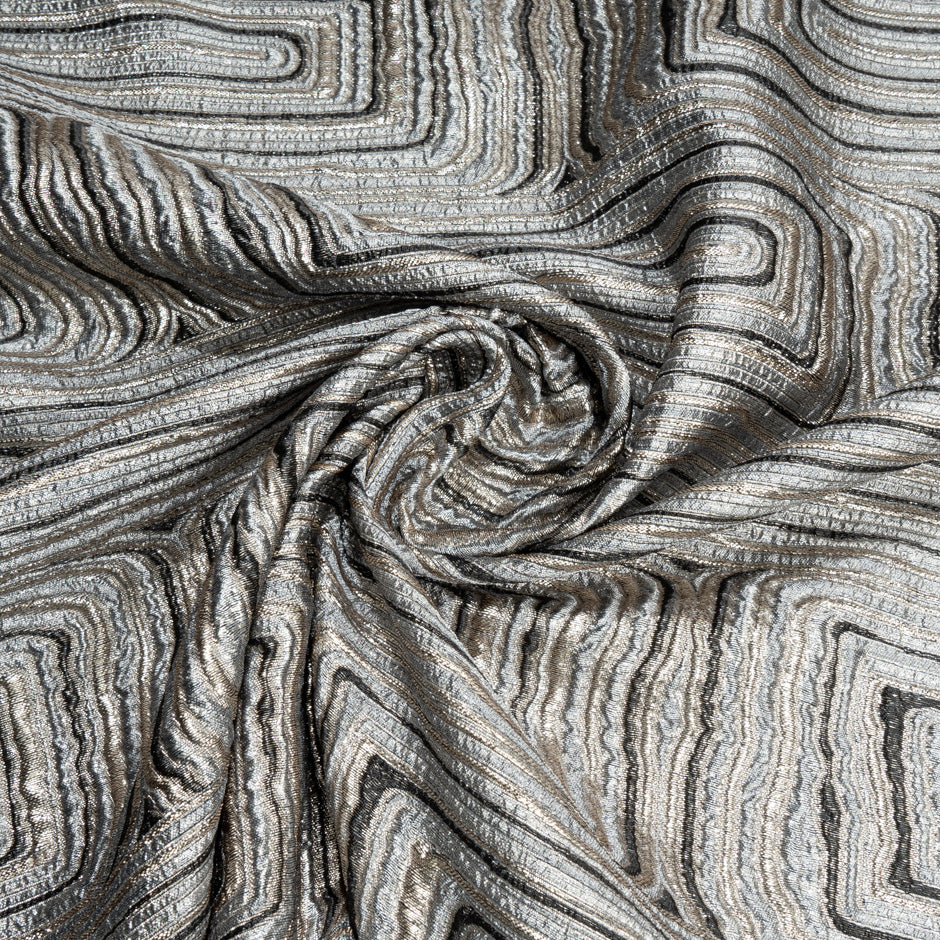 Black, Silver & Soft Gold Geometric Metallic Cloqué