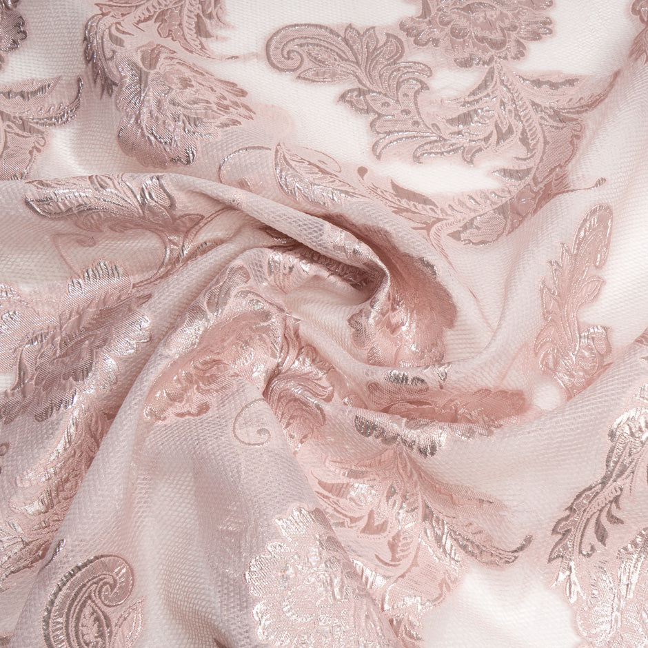 Baby Pink Metallic Floral Organza Cloqué