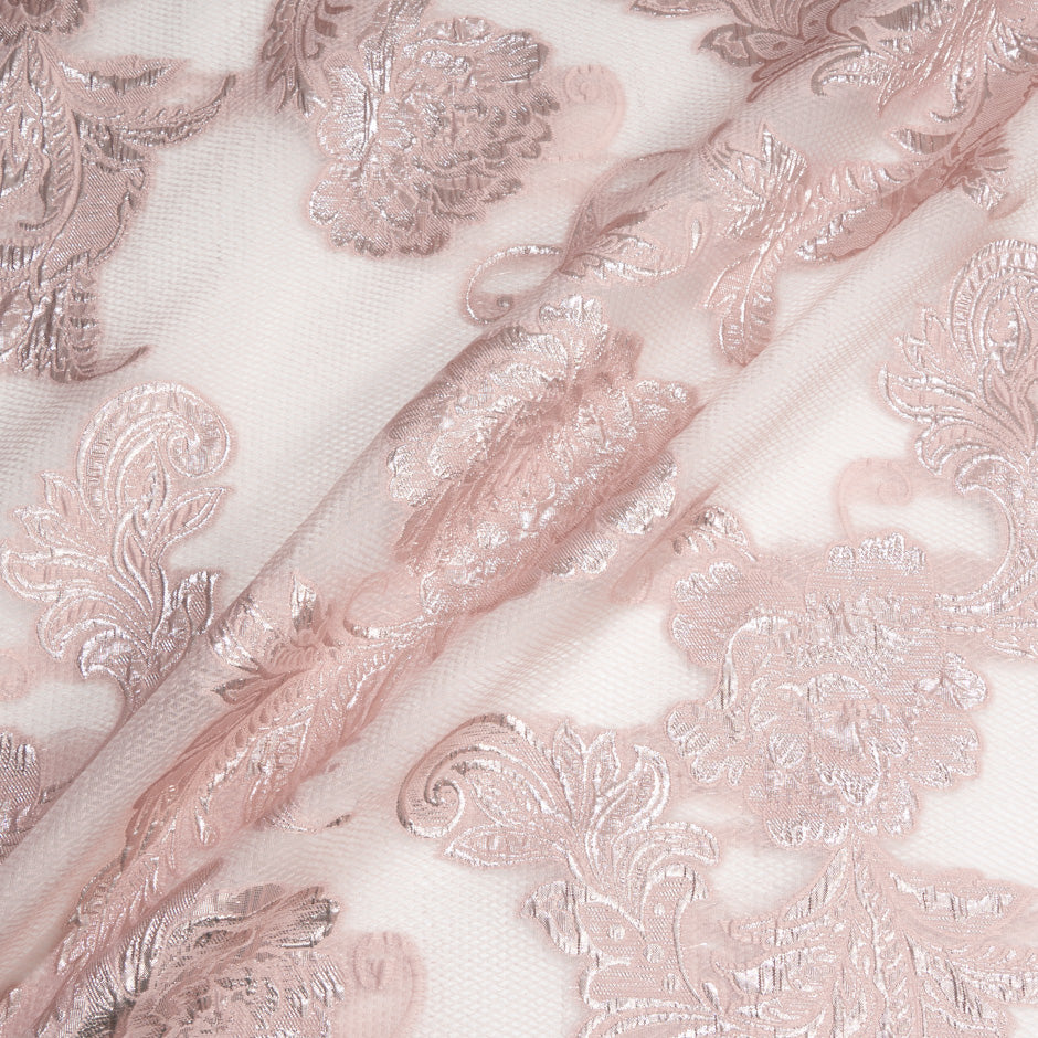 Baby Pink Metallic Floral Organza Cloqué