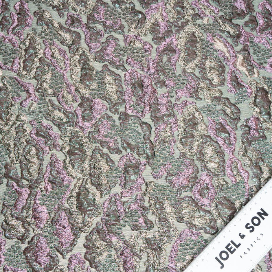 Khaki & Pink Abstract Metallic Cloqué