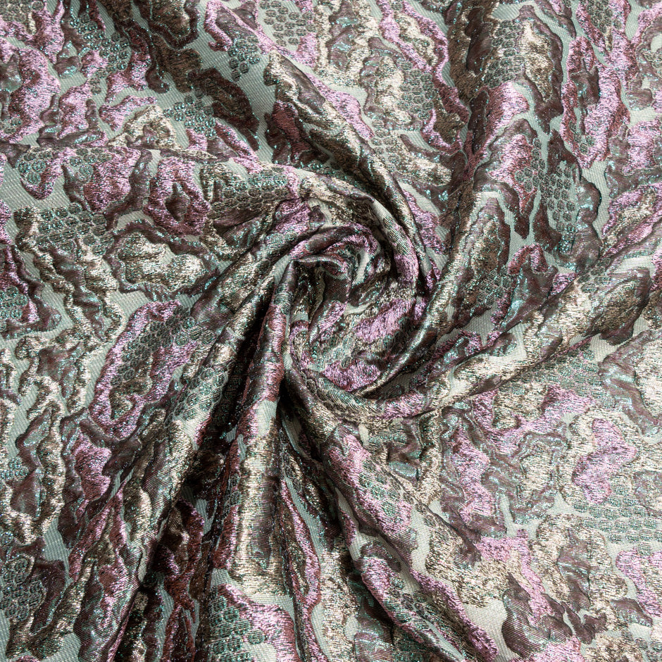 Khaki & Pink Abstract Metallic Cloqué