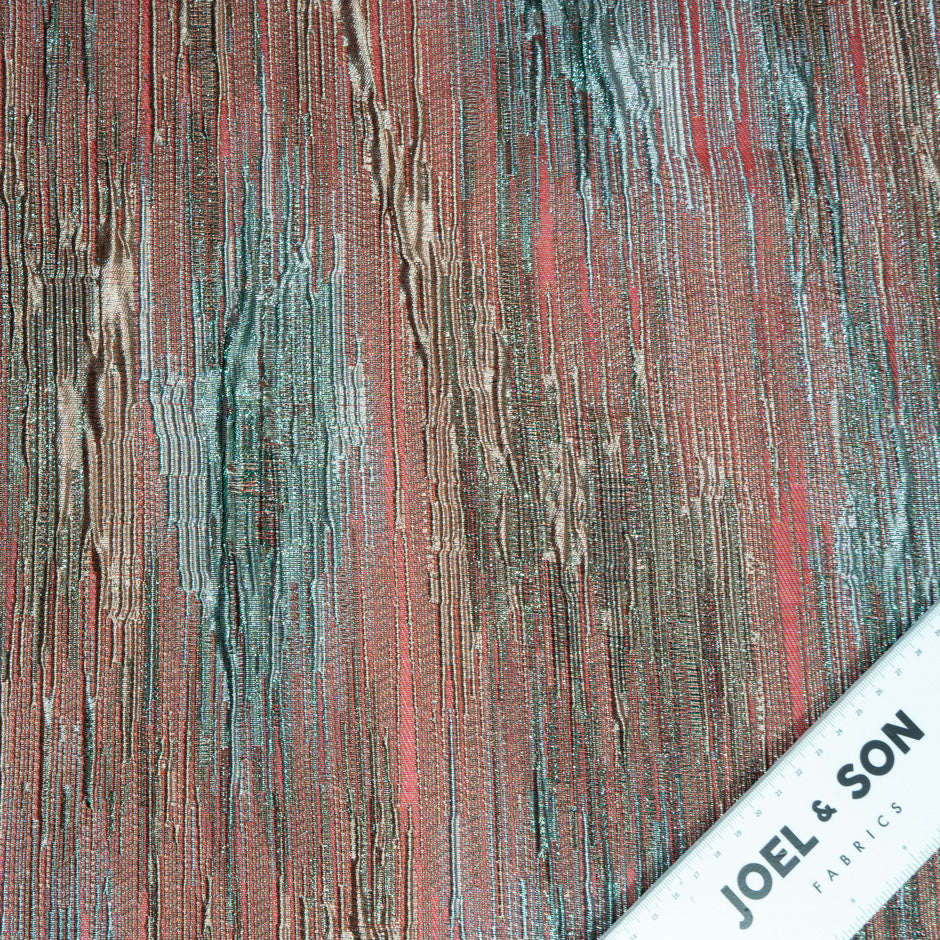 Sea Blue & Antique Pink Metallic Cloqué