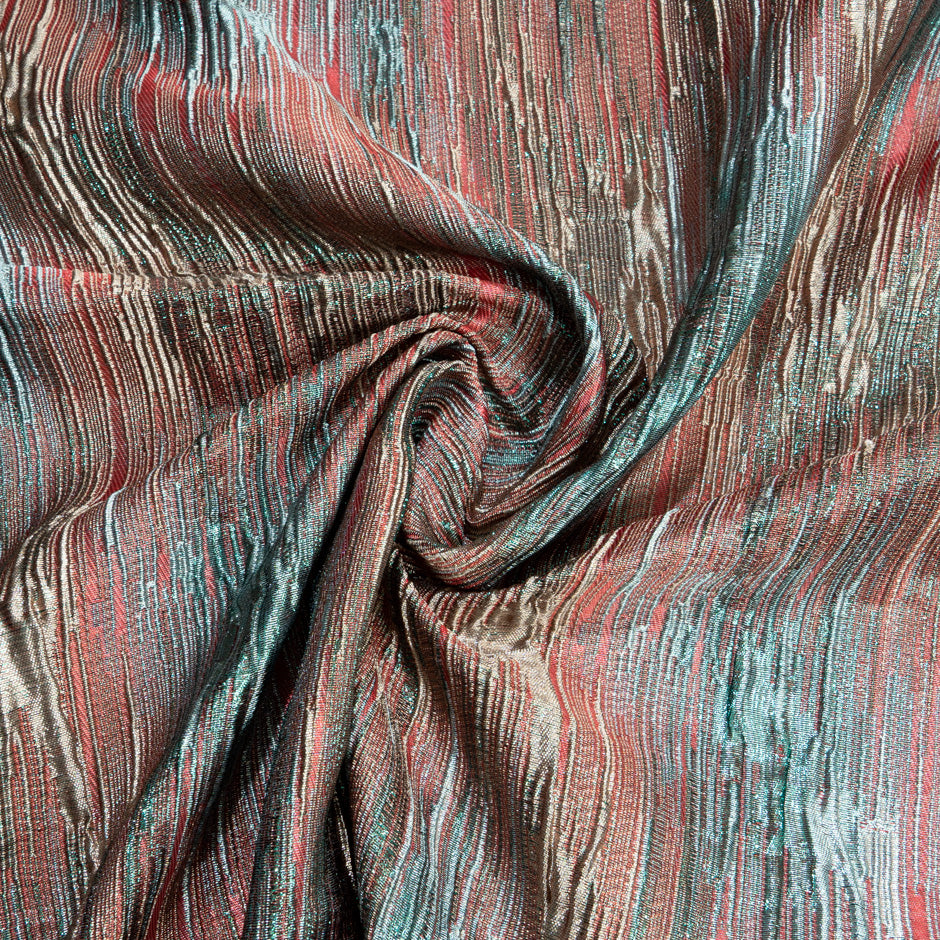 Sea Blue & Antique Pink Metallic Cloqué