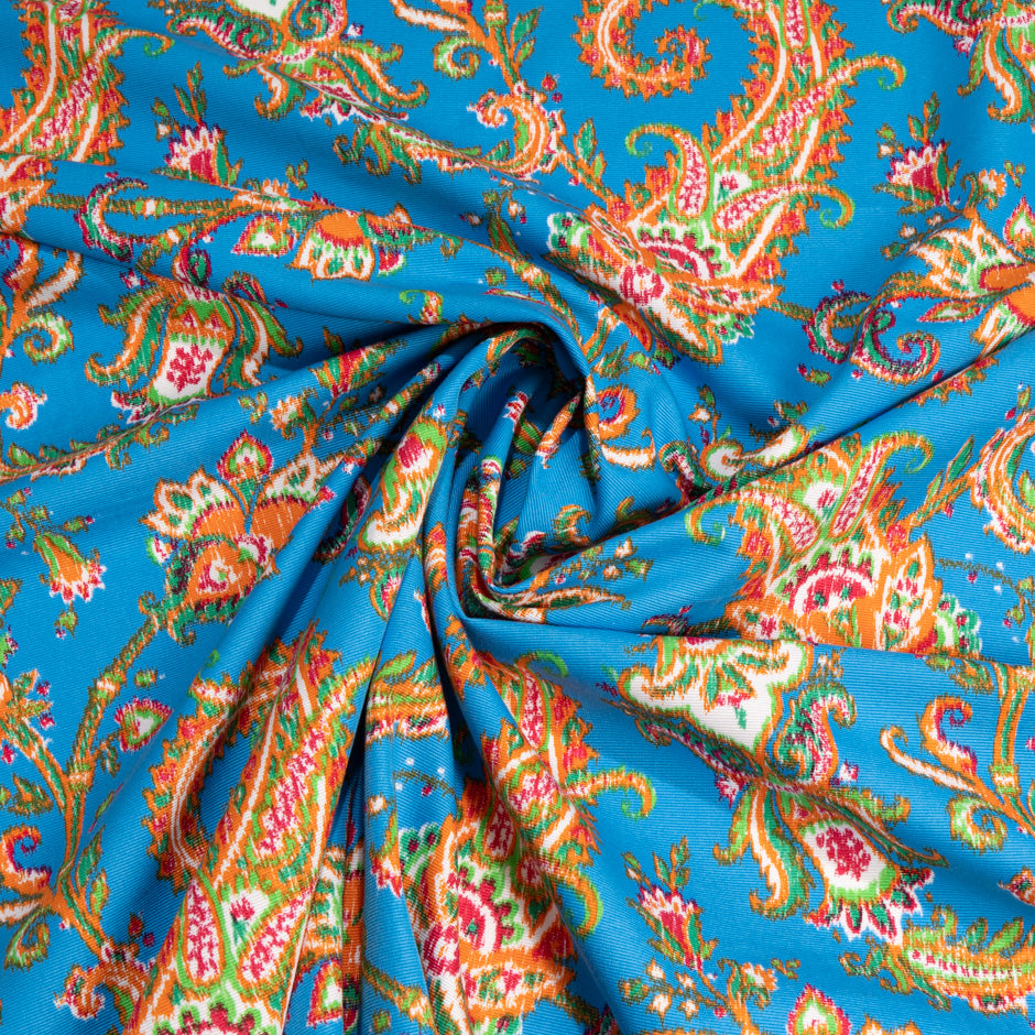 Paisley Printed Sky Blue Cotton Piqué (A 2.45m Piece)