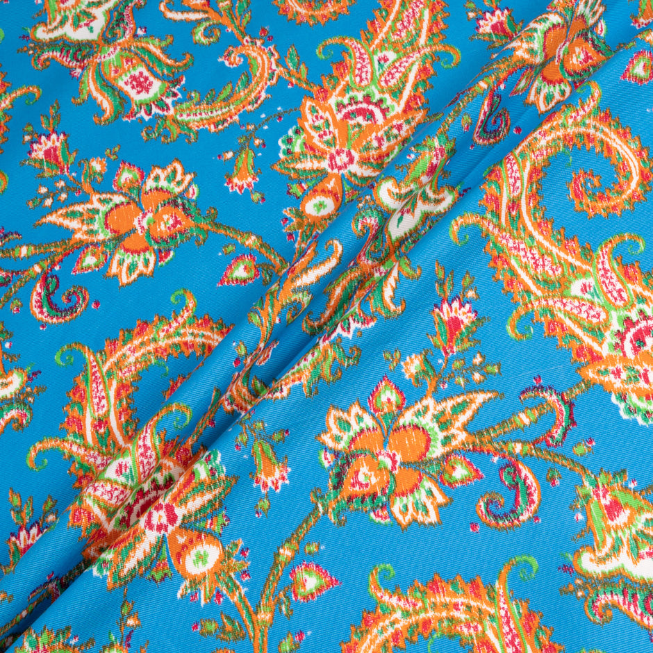 Paisley Printed Sky Blue Cotton Piqué (A 2.45m Piece)