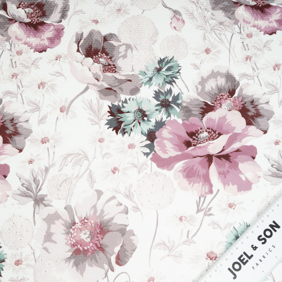 Antique Pink Floral Printed Ivory Cotton Piqué