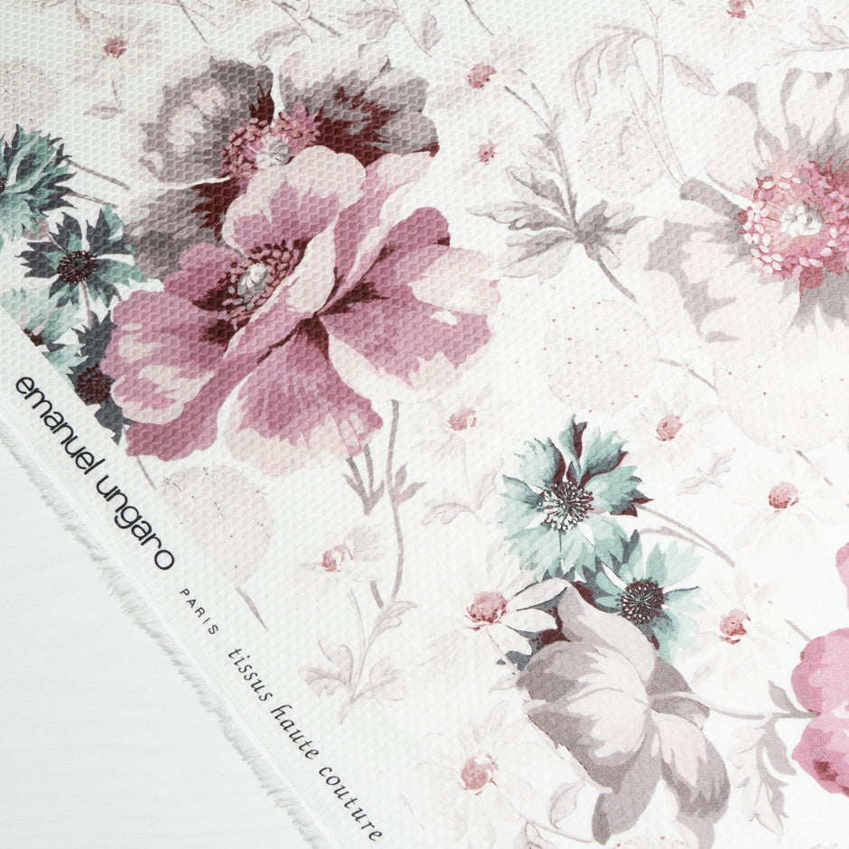 Antique Pink Floral Printed Ivory Cotton Piqué