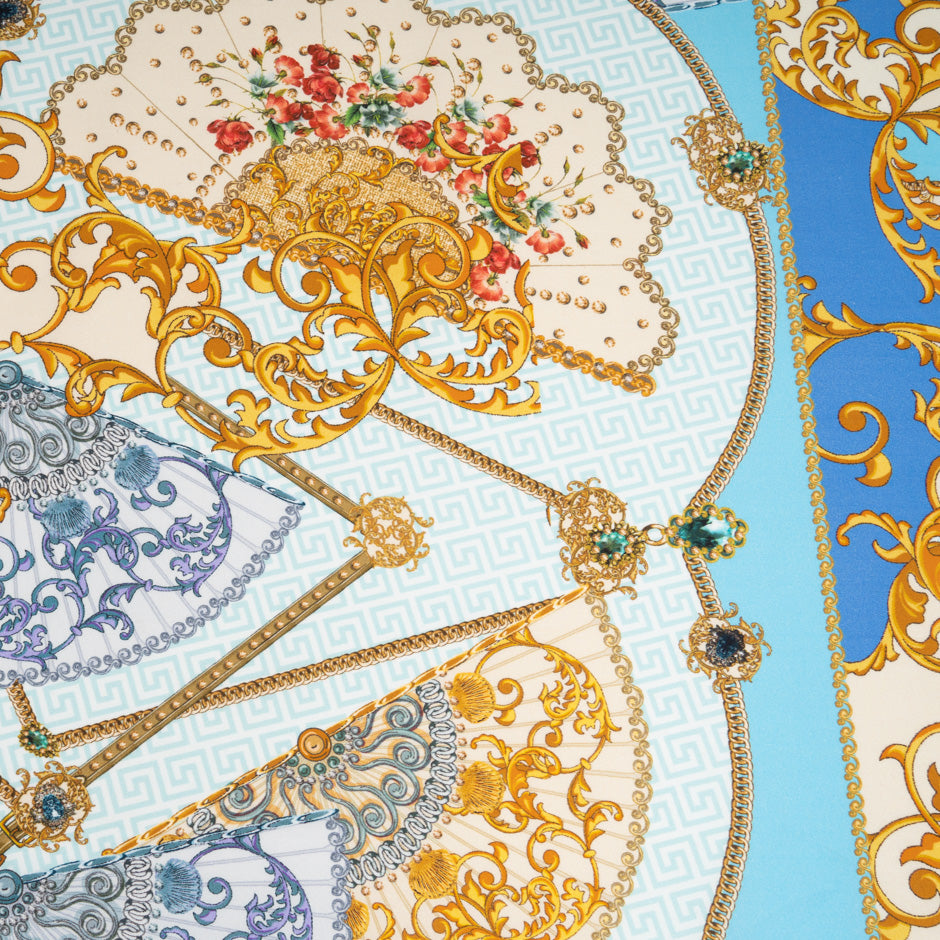 Yellow & Blue Decorative Printed Stretch Cotton