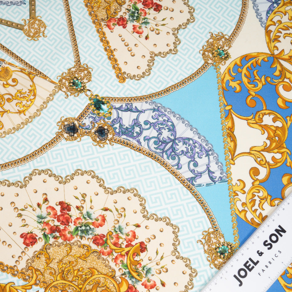 Yellow & Blue Decorative Printed Stretch Cotton