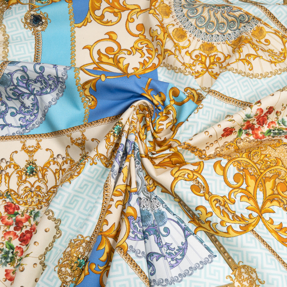 Yellow & Blue Decorative Printed Stretch Cotton