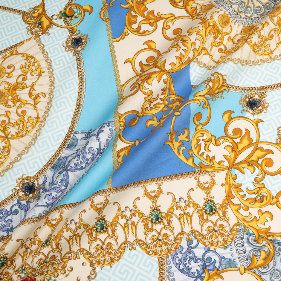 Yellow & Blue Decorative Printed Stretch Cotton