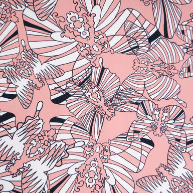 Monochrome Abstract Butterfly Printed Sugar Pink Stretch Cotton