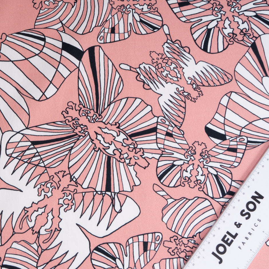 Monochrome Abstract Butterfly Printed Sugar Pink Stretch Cotton