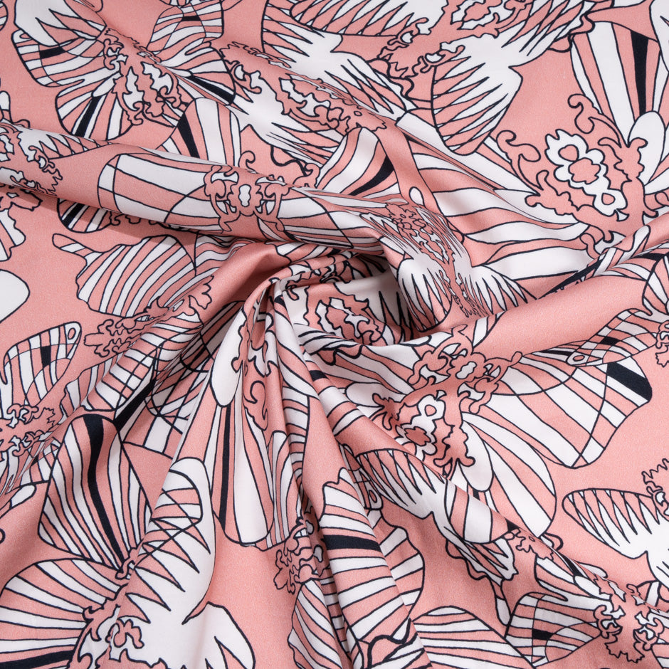 Monochrome Abstract Butterfly Printed Sugar Pink Stretch Cotton