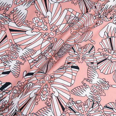Monochrome Abstract Butterfly Printed Sugar Pink Stretch Cotton