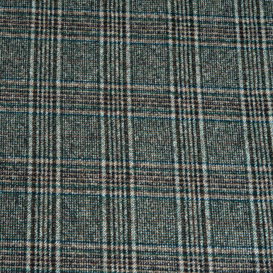 Teal Green, Brown & Grey Checkered Alpaca Blend Suiting