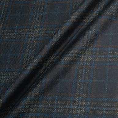 Blue, Brown & Black Checkered Wool Blend Suiting