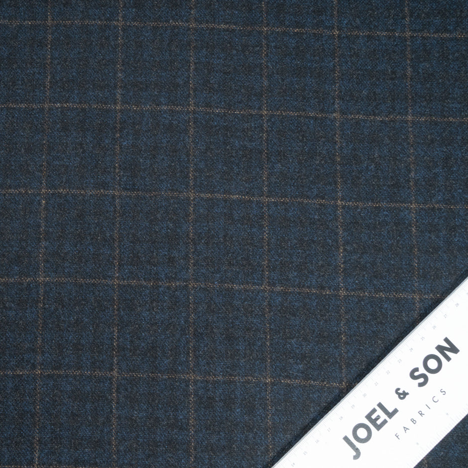 Blue & Grey Checkered Wool & Cashmere Blend Suiting