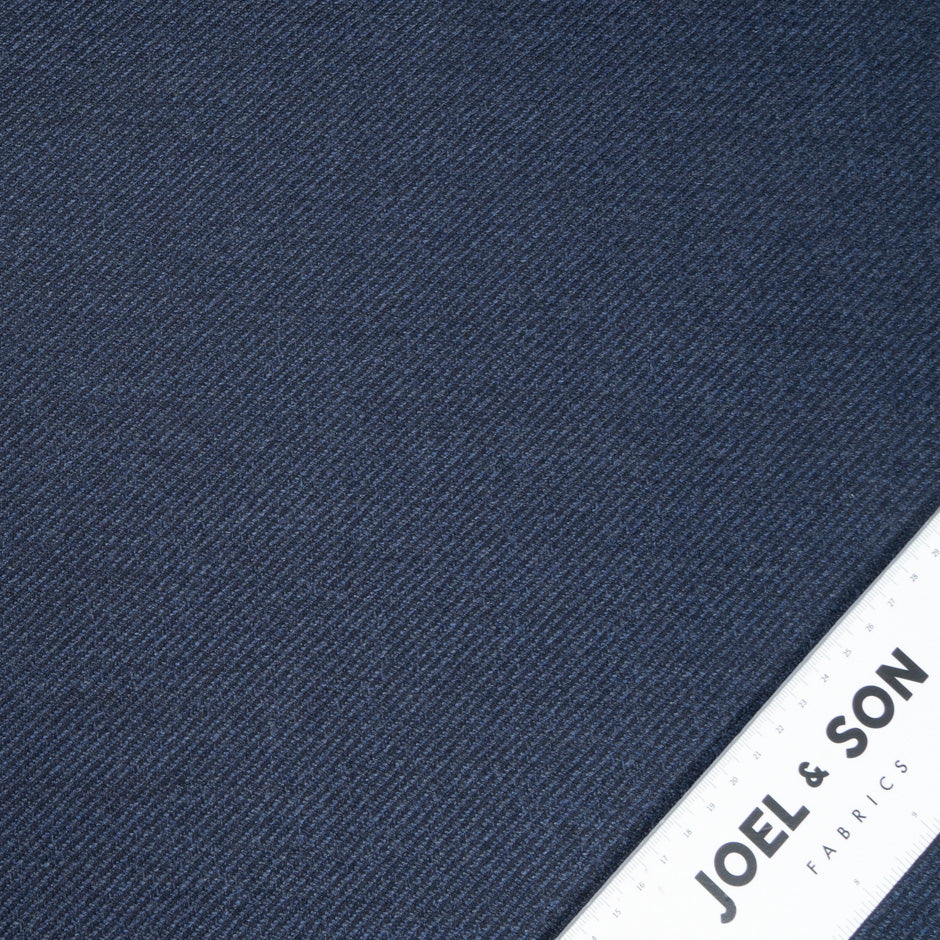 Navy Blue Wool & Silk Blend Twill Suiting