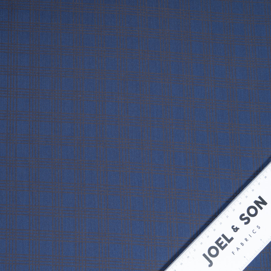 Deep Blue & Brown Checkered Jacquard Super 140's Wool