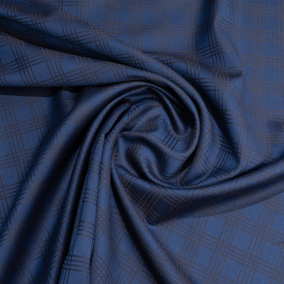 Deep Blue & Brown Checkered Jacquard Super 140's Wool