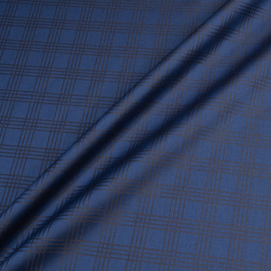 Deep Blue & Brown Checkered Jacquard Super 140's Wool