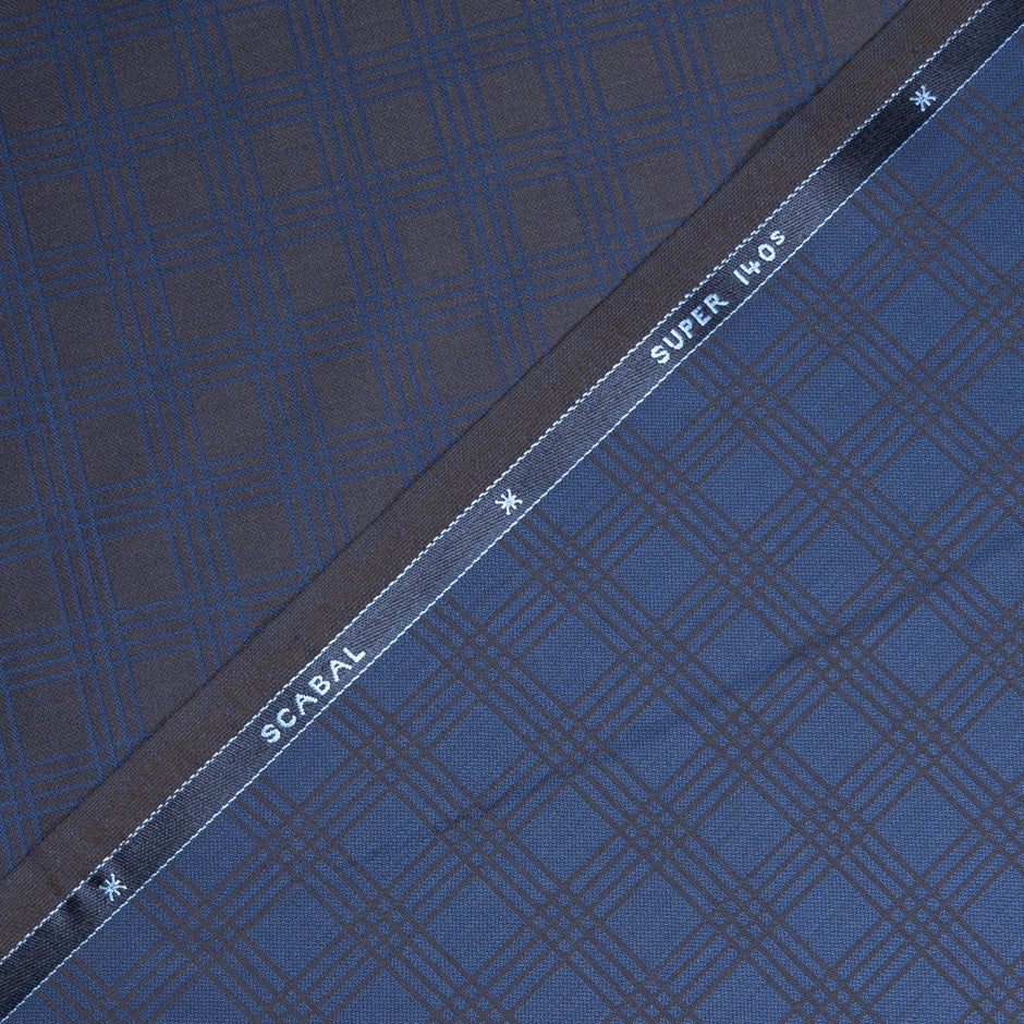 Deep Blue & Brown Checkered Jacquard Super 140's Wool