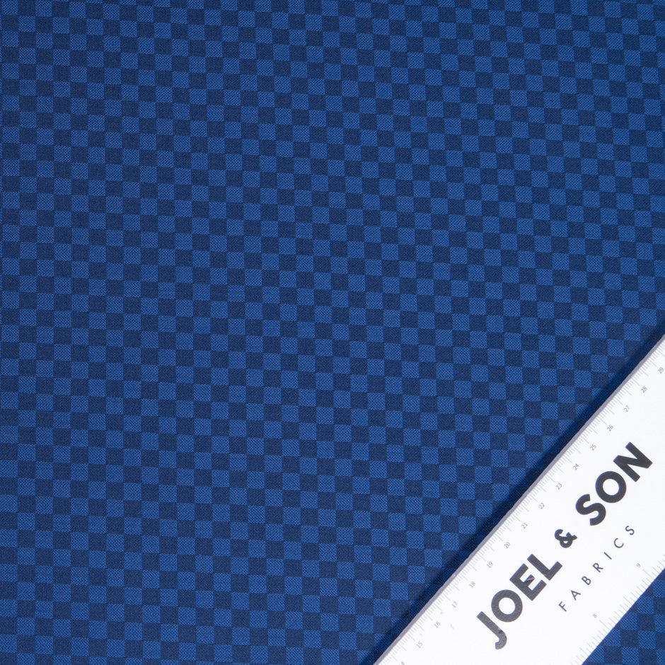 Deep Blue Square Checkered Super 140s Pure Wool