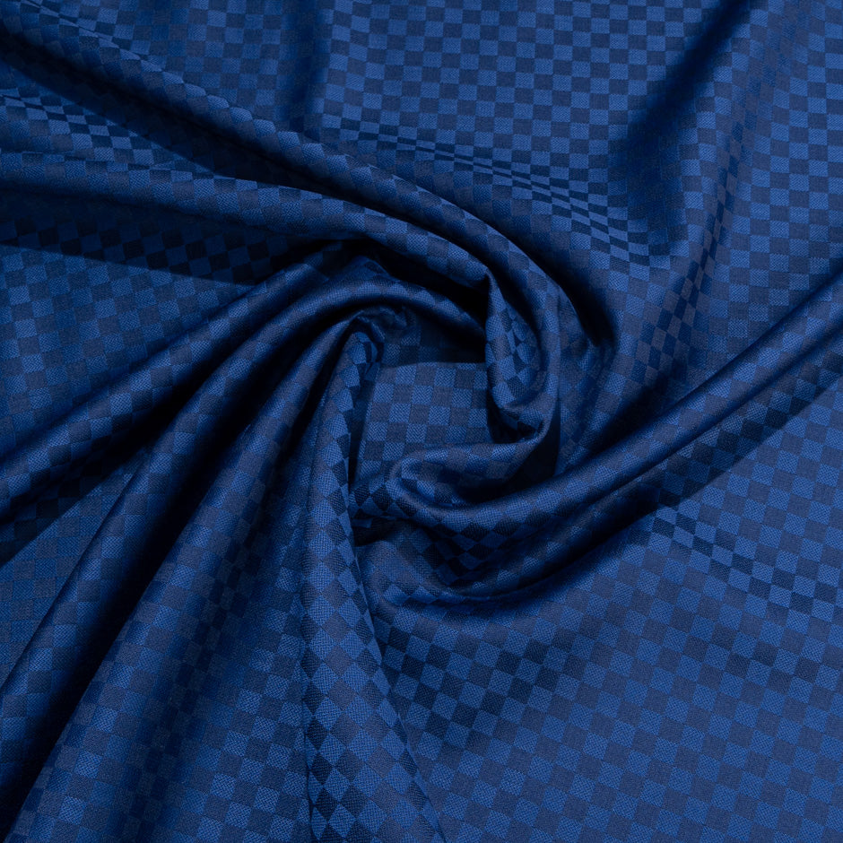Deep Blue Square Checkered Super 140s Pure Wool