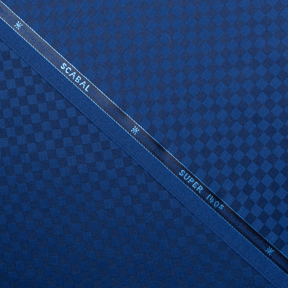 Deep Blue Square Checkered Super 140s Pure Wool