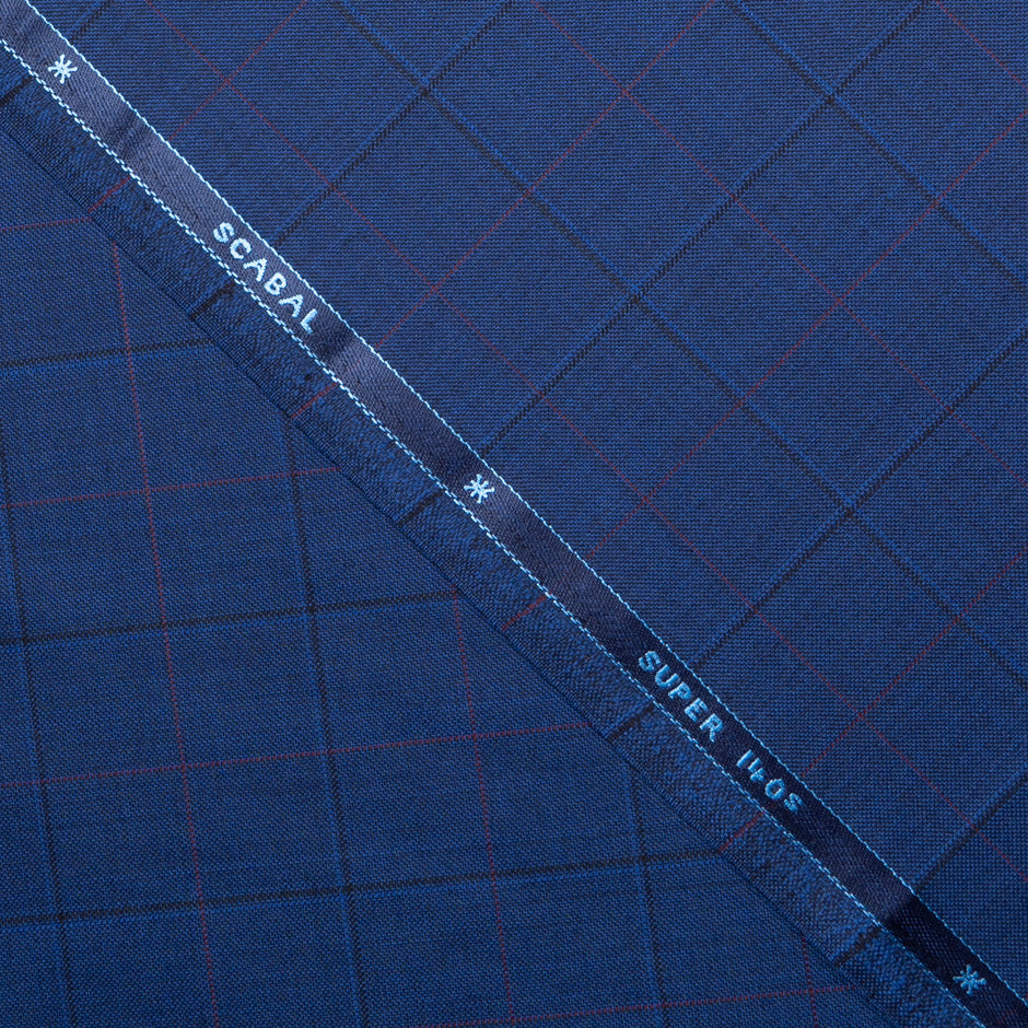Rich Blue Super 140s Fine Check Pure Wool