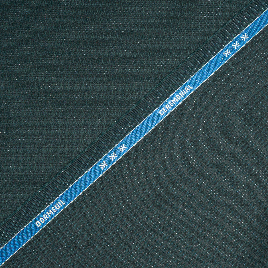 Dark Green Metallic Jacquard Wool Blend Suiting