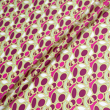 Fuchsia & Magenta Pink Geometric Printed Silk Satin