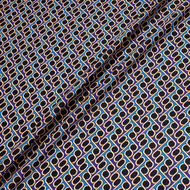 Blue & Black Geometric Printed Silk Satin