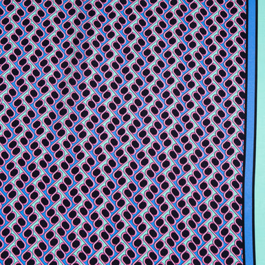 Blue, Aqua & Pink Geometric Printed Silk Satin