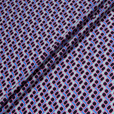 Blue, Aqua & Pink Geometric Printed Silk Satin