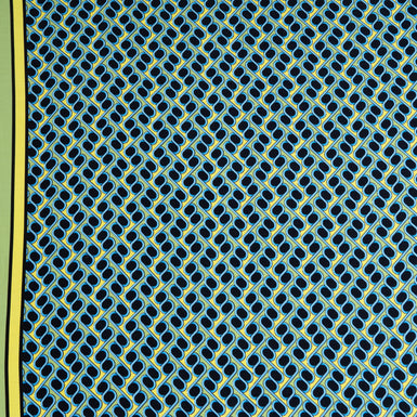 Turquoise, Yellow, Black Geo Printed Pure Silk Satin