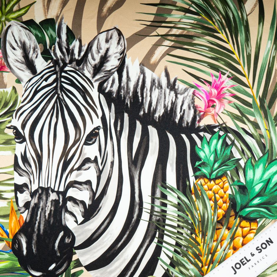 Zebra Printed Soft Beige Pure Silk Satin