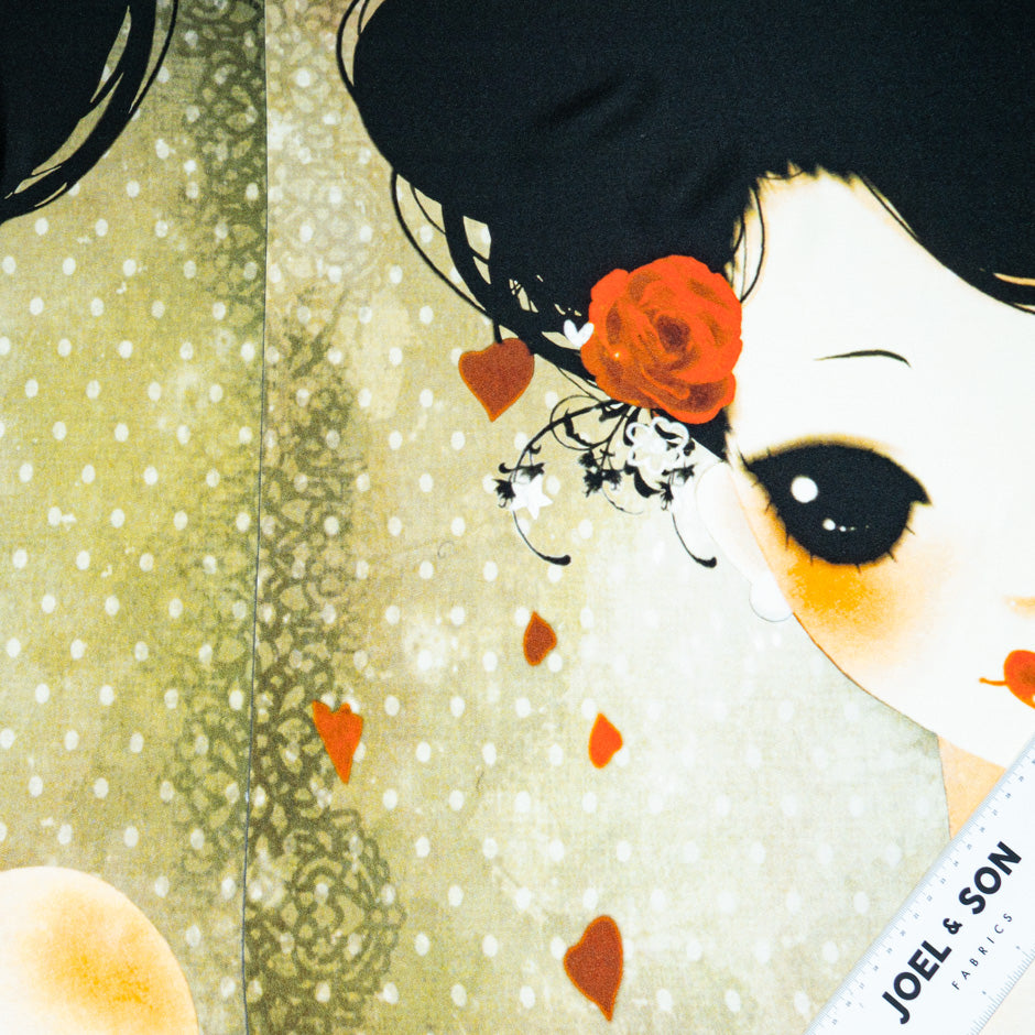 Female & Heart Printed Pure Silk Satin