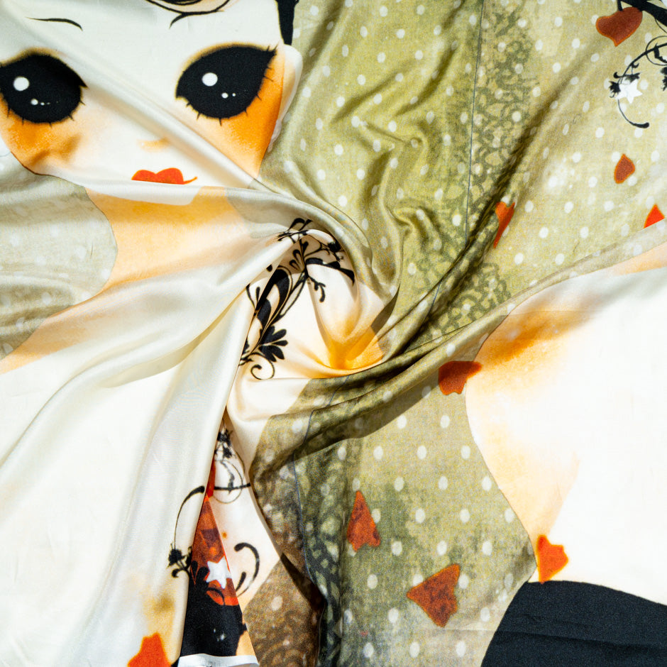 Female & Heart Printed Pure Silk Satin
