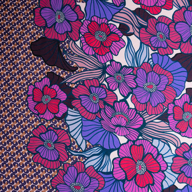 Magenta, Purple and Periwinkle Floral Printed Silk Twill