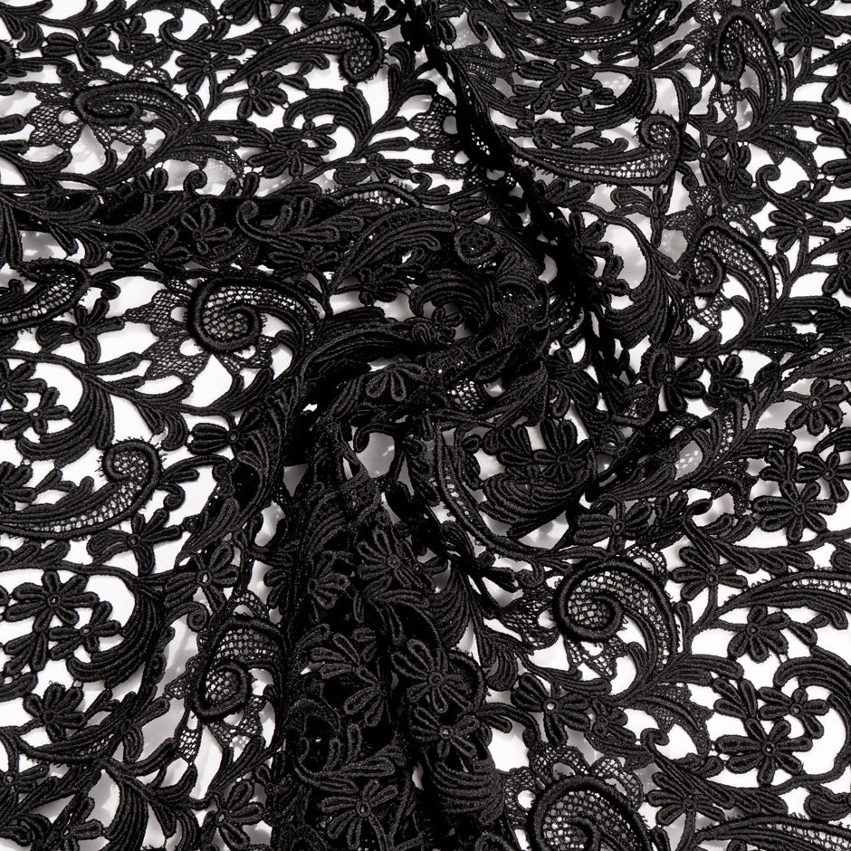 Black Floral Swiss Cotton Guipure Lace