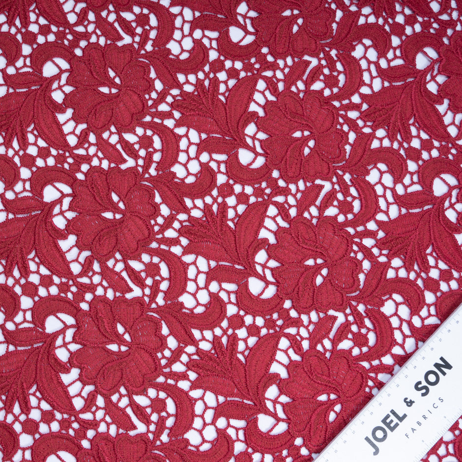Blood Red Wool Blend Floral Guipure Lace