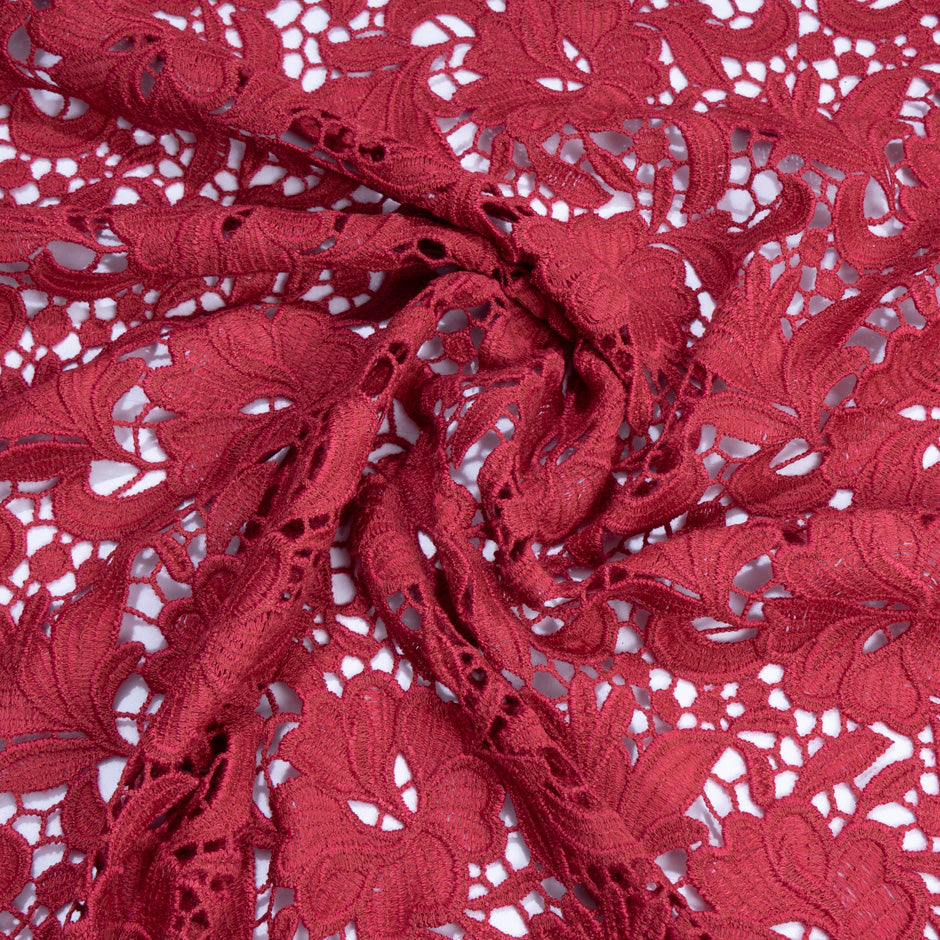 Blood Red Wool Blend Floral Guipure Lace