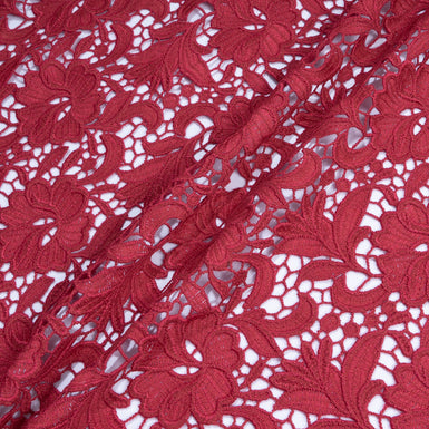 Blood Red Wool Blend Floral Guipure Lace