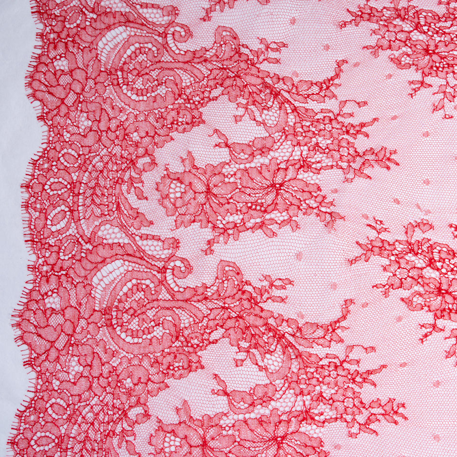 Deep Lipstick Red Floral Chantilly Lace