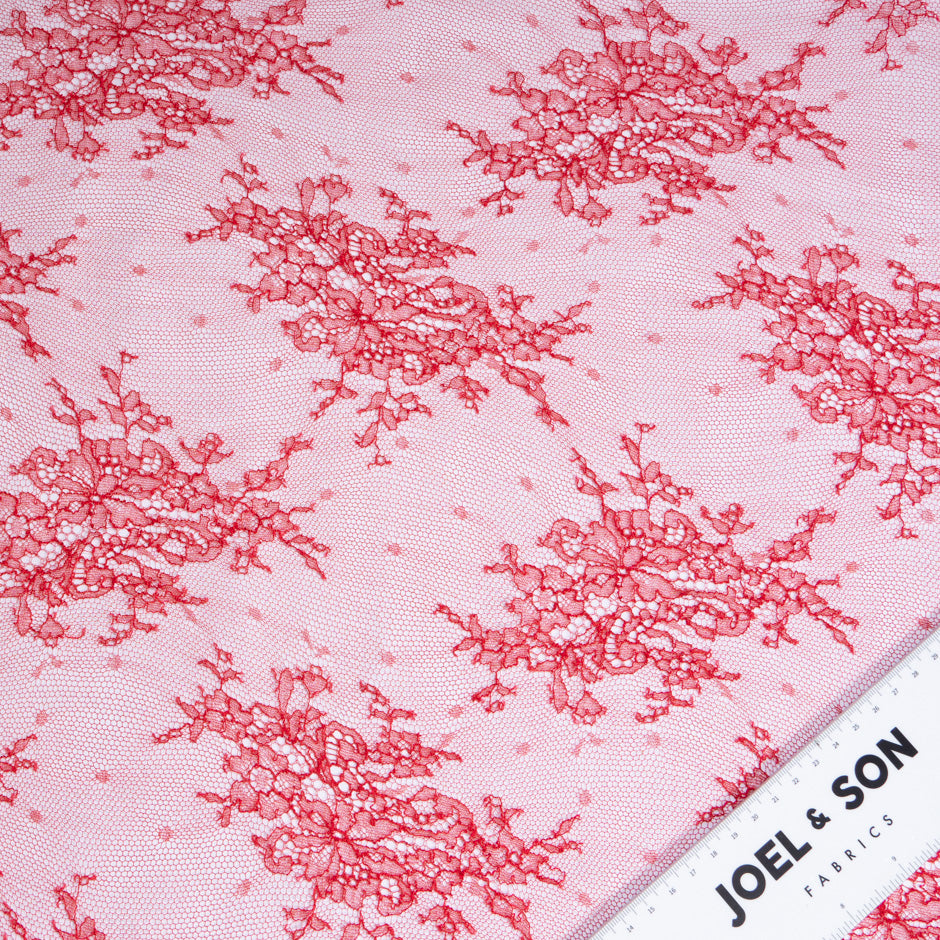 Deep Lipstick Red Floral Chantilly Lace
