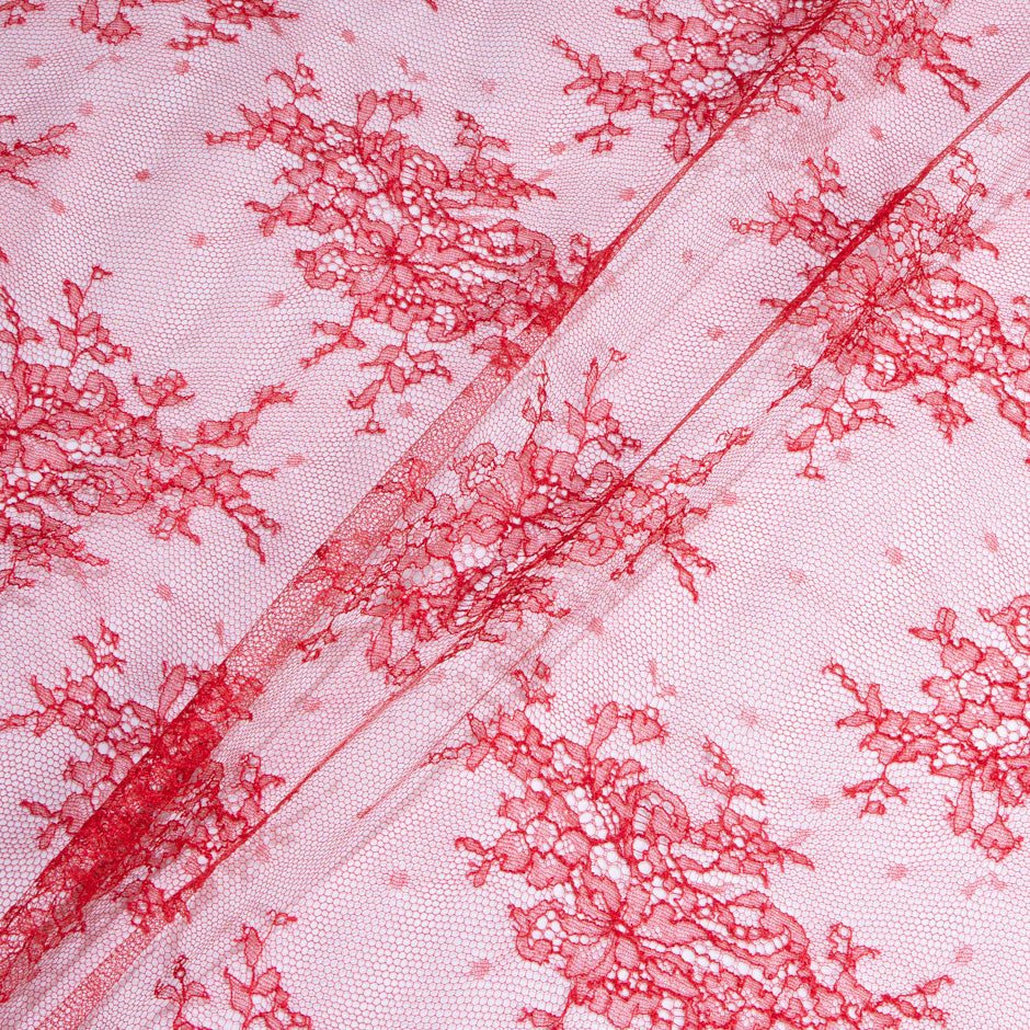 Deep Lipstick Red Floral Chantilly Lace